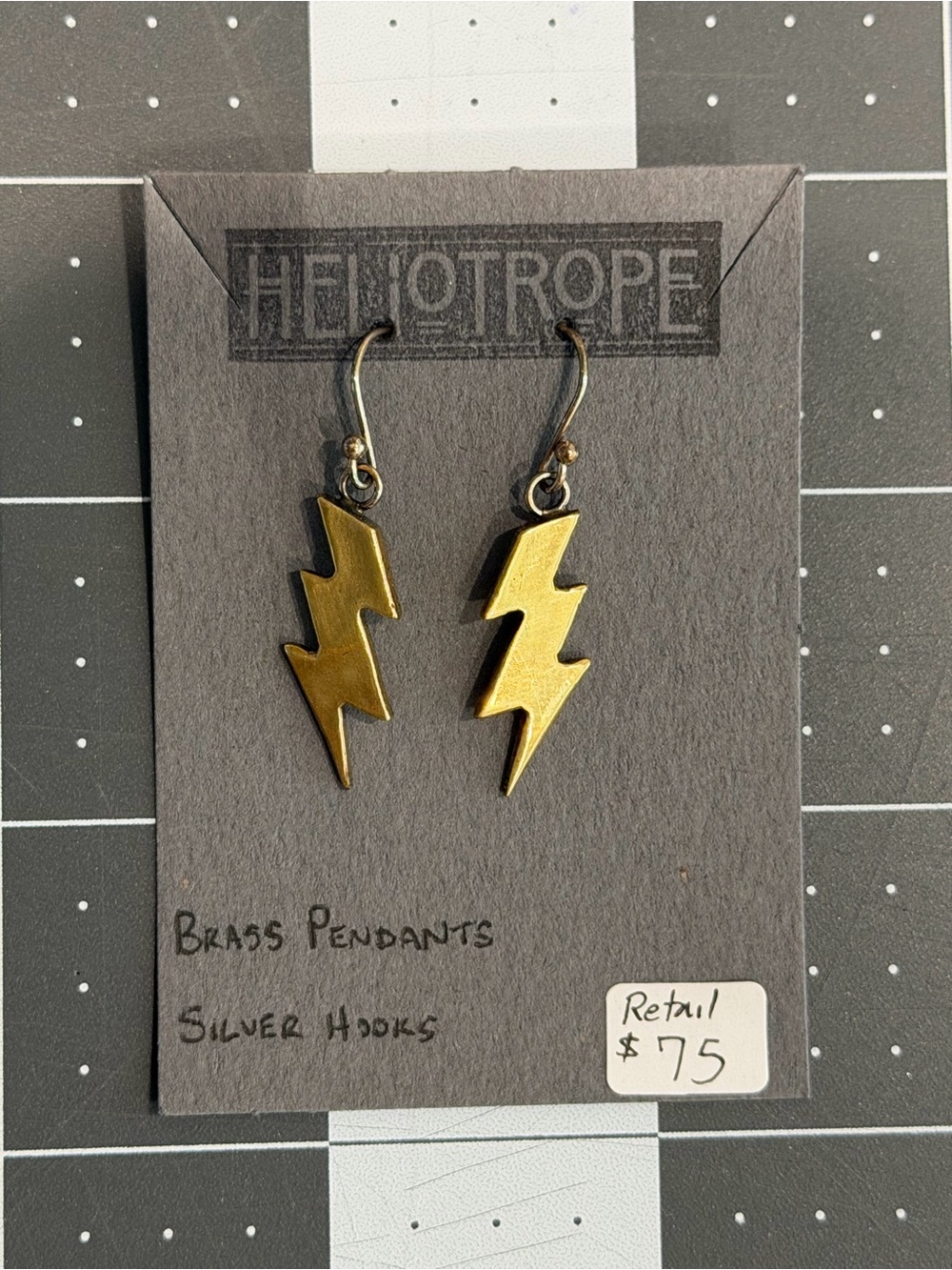 Heliotrope Brass Lightning Bolt Drop Earrings